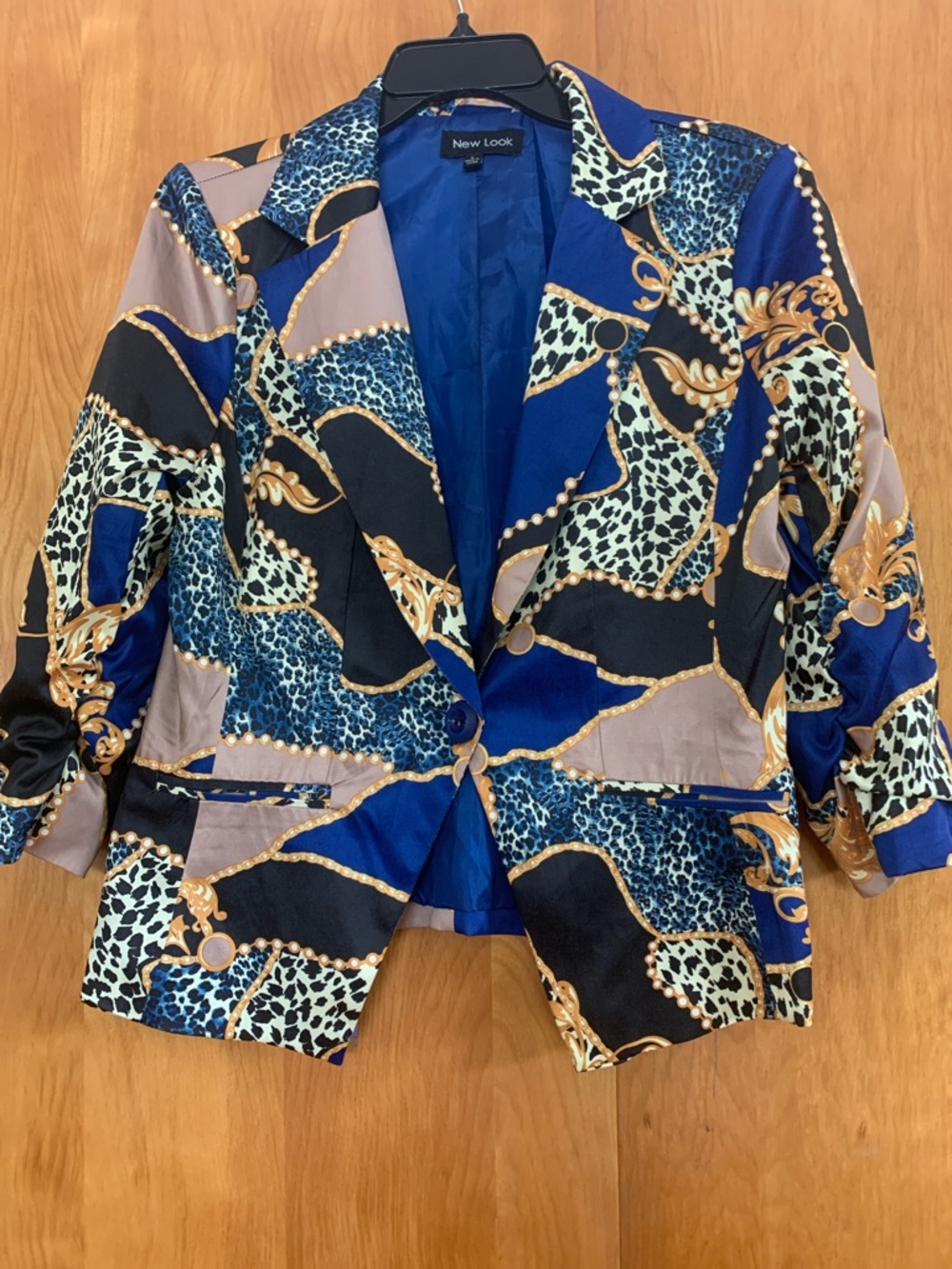 New Look Satin Maximalist Streetwear Mobwife Shrunken Printed Blazer Sz L